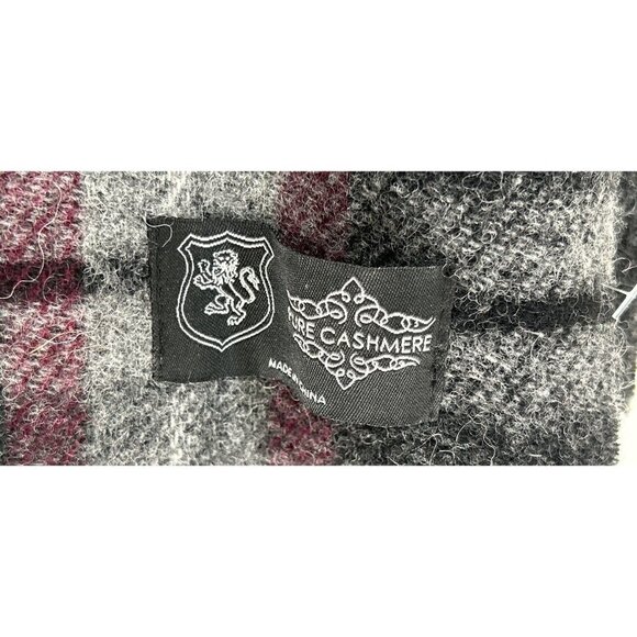 Men's Pure Cashmere Scarf Gray Tartan 68" x 12" - Picture 6 of 6